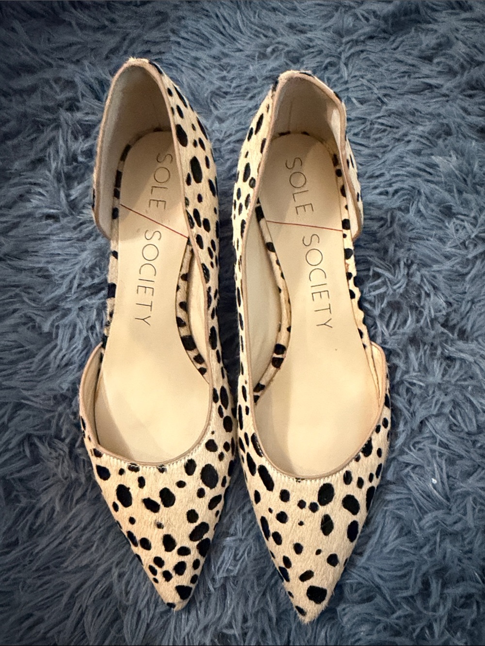 Sole Society Cream and Black Spotted Pointed D'Orsay Flats